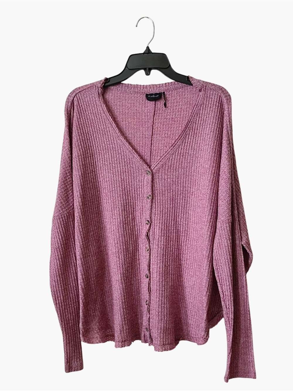 UO Out From Under Top Women's Size L Pink Waffle Knit V-Neck Long Sleeve Buttons
